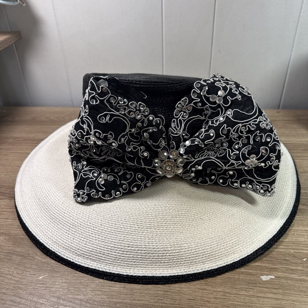 Vintage shellie mcdowell New York Black With Big Bow And Gems Church Hat